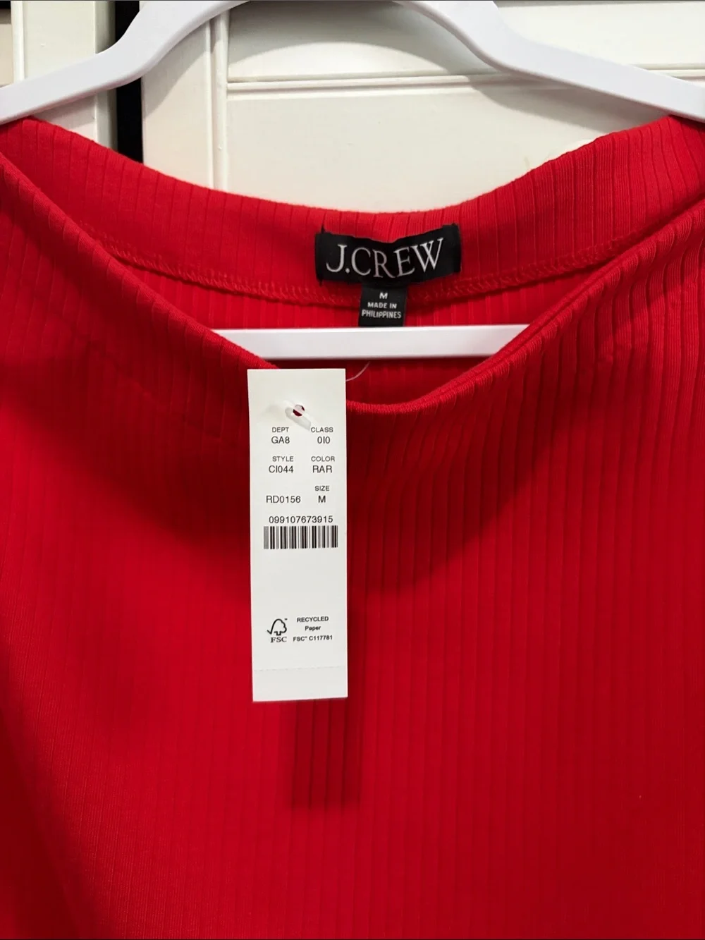 J. Crew Medium Red Boatneck Ribbed Top Blouse Buttons New
